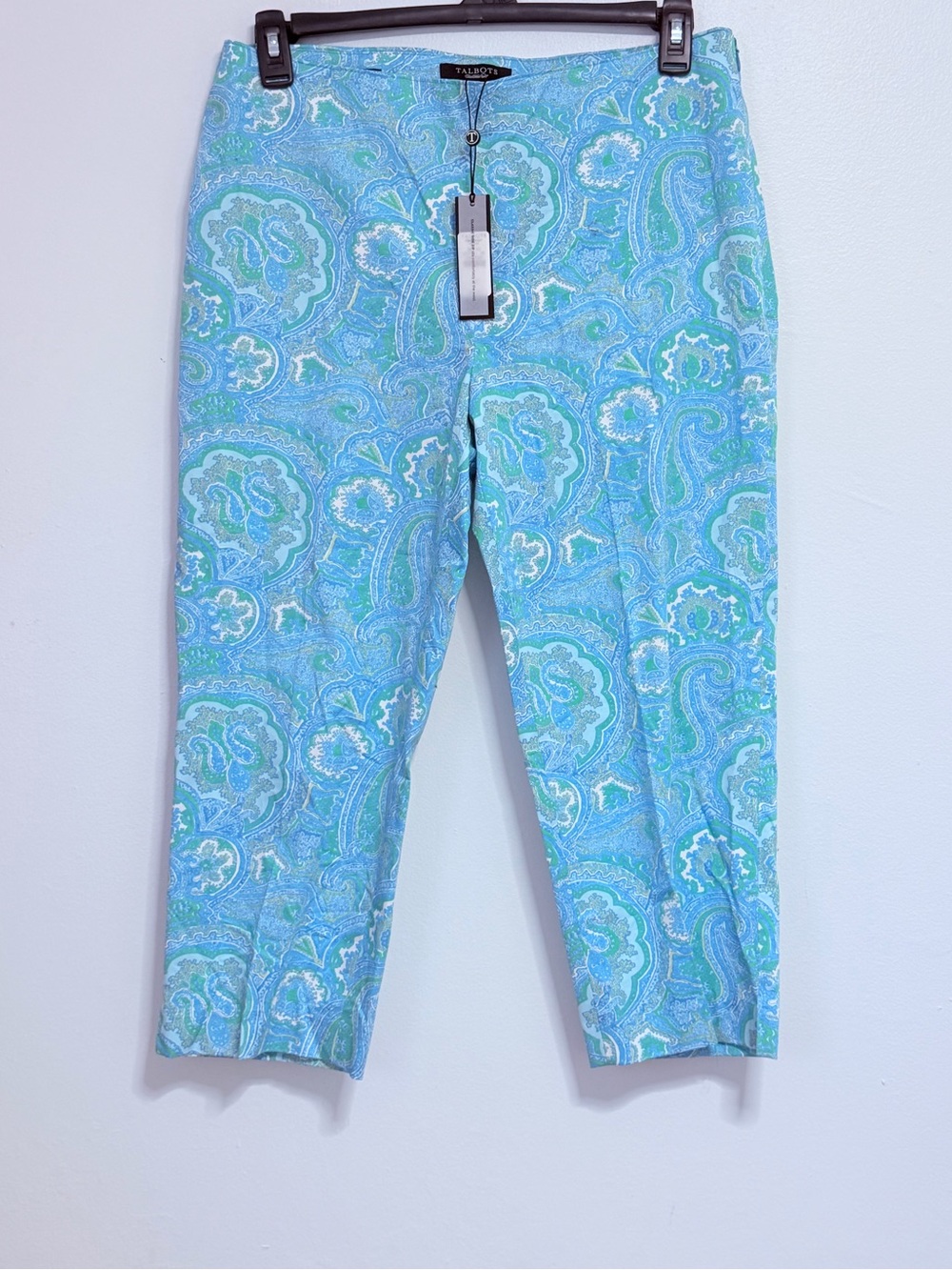 Talbots Paisley Blue Mulit-colored Cropped Ankle Pants Womens Size 12P NWT